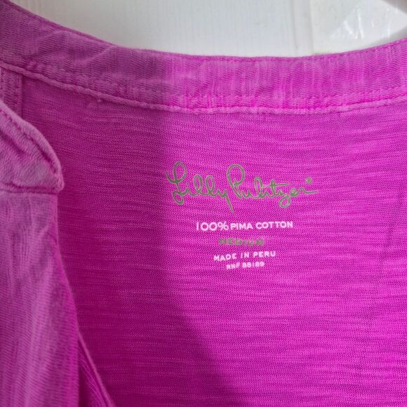 Lilly Pulitzer Shay Ruffle Sleeveless Tank Purple-Pink Pima Cotton Size Medium - Picture 3 of 3